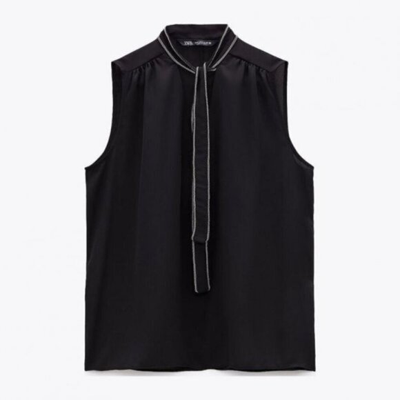 NWT Zara black & silver accent semi-sheer sleeveless blouse, XS - Picture 1 of 9